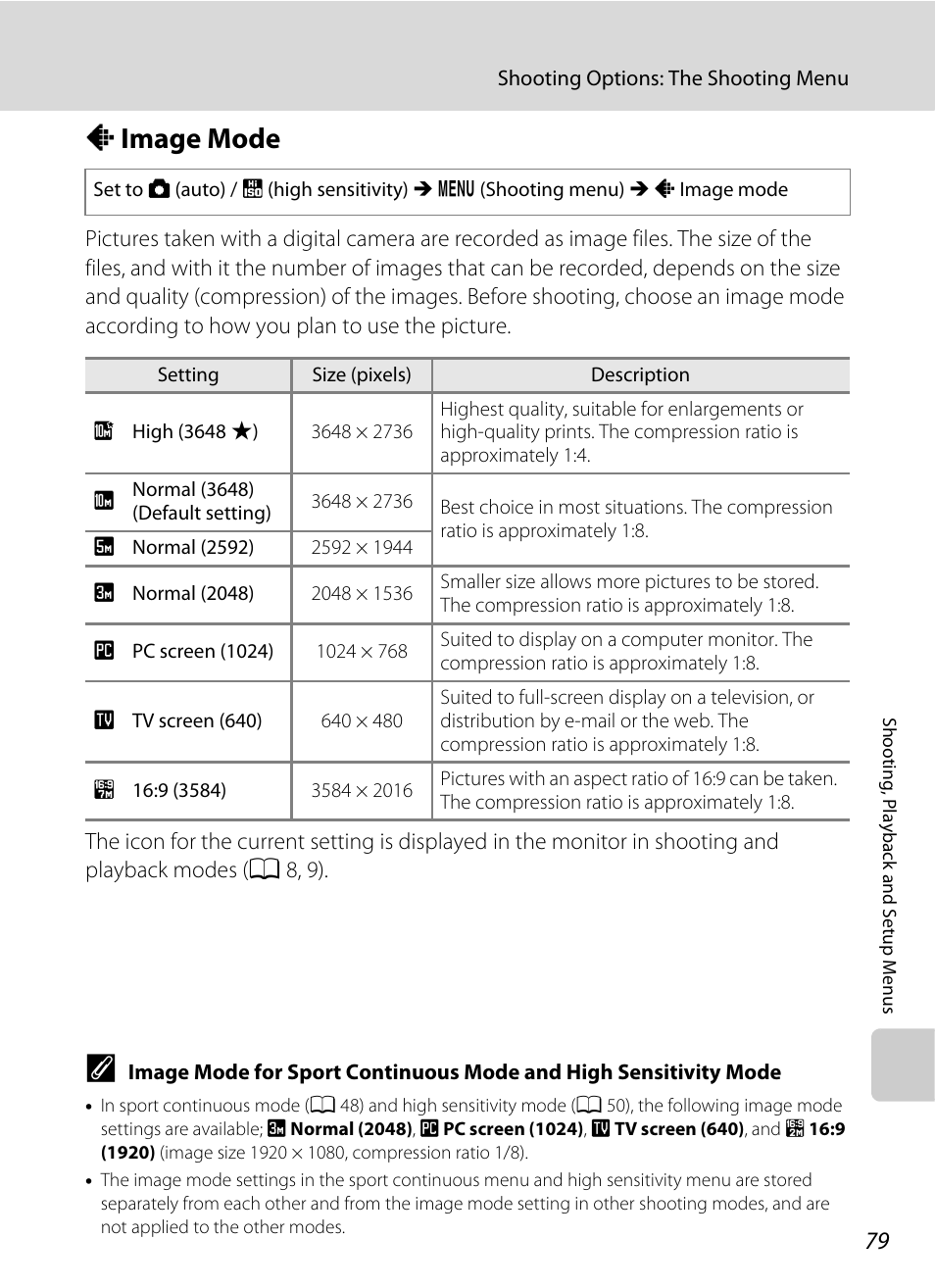 Image mode, A image mode, A 79) | De (a 79, A 79, A 79) of | Nikon L100 User Manual | Page 91 / 148