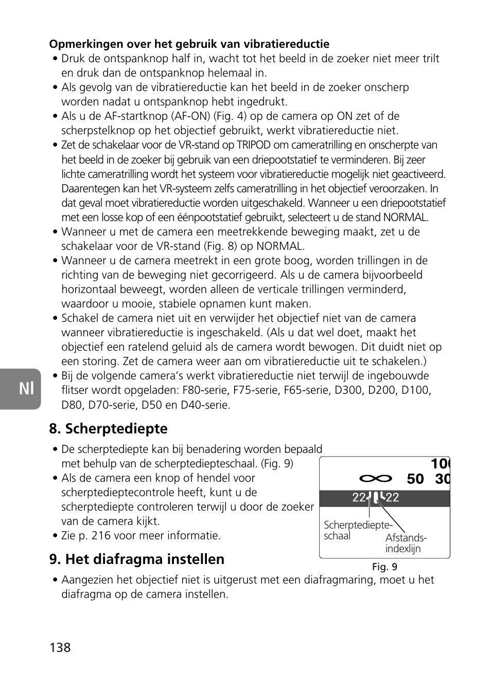 Scherptediepte, Het diafragma instellen | Nikon AF-S VR 500mm f-4G ED - AF-S VR 600mm f-4G ED User Manual | Page 138 / 224