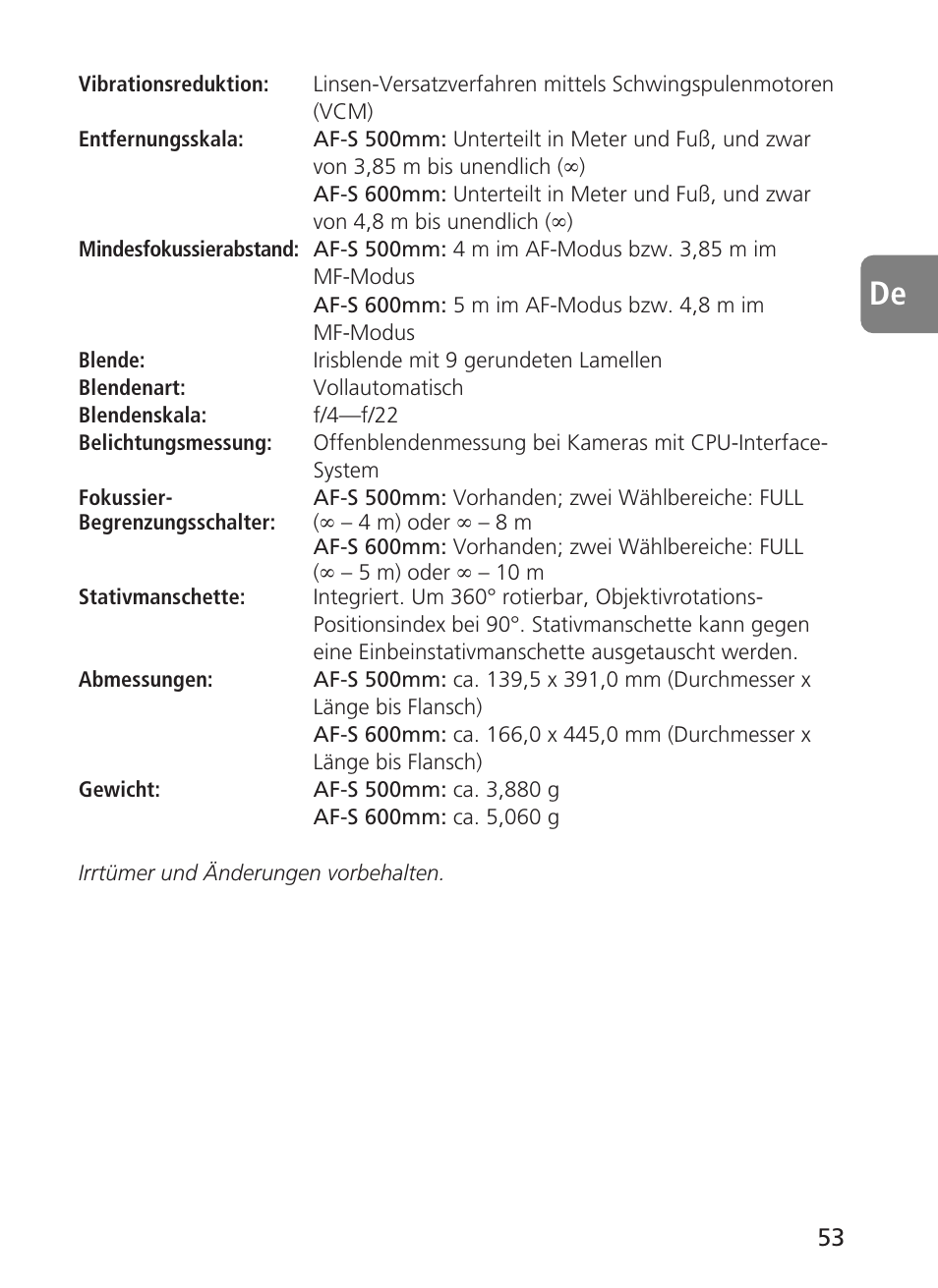 Nikon AF-S VR 500mm f-4G ED - AF-S VR 600mm f-4G ED User Manual | Page 53 / 224