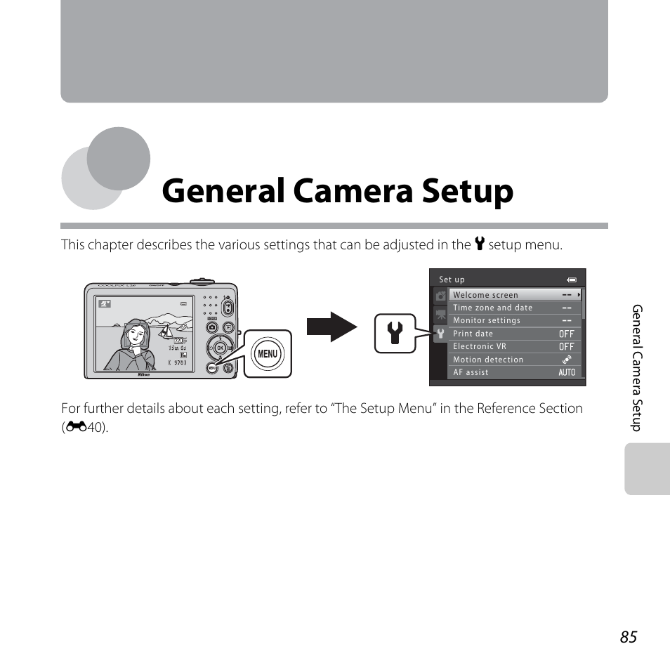 General camera setup | Nikon L25 - L26 User Manual | Page 105 / 204