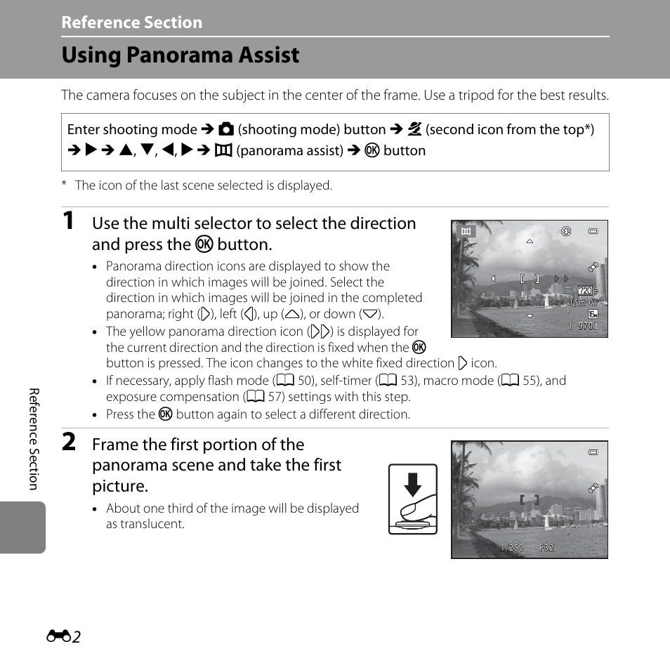 Using panorama assist, Button | Nikon L25 - L26 User Manual | Page 110 / 204