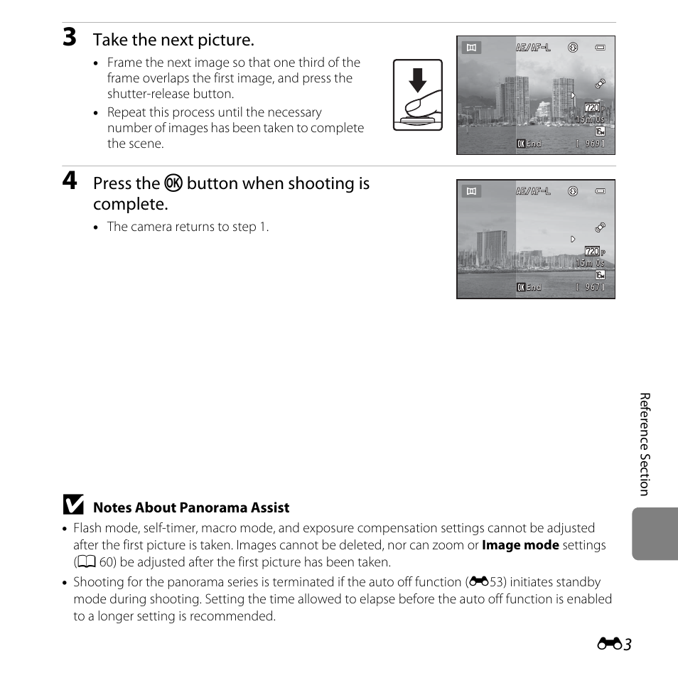 Take the next picture, Press the k, Button when shooting is complete | Nikon L25 - L26 User Manual | Page 111 / 204