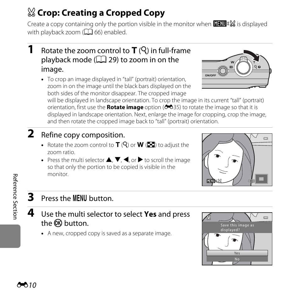 Crop: creating a cropped copy, A crop: creating a cropped copy, E10) | Nikon L25 - L26 User Manual | Page 118 / 204