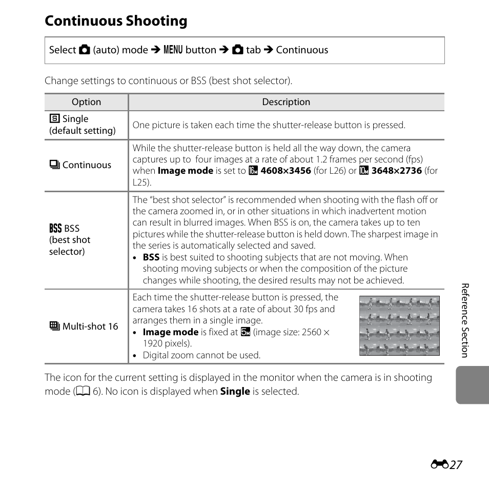 Continuous shooting | Nikon L25 - L26 User Manual | Page 135 / 204