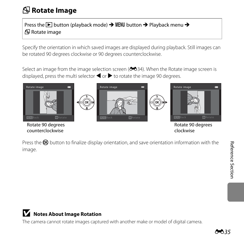 Rotate image, F rotate image, Tion | E35) to, E35) | Nikon L25 - L26 User Manual | Page 143 / 204