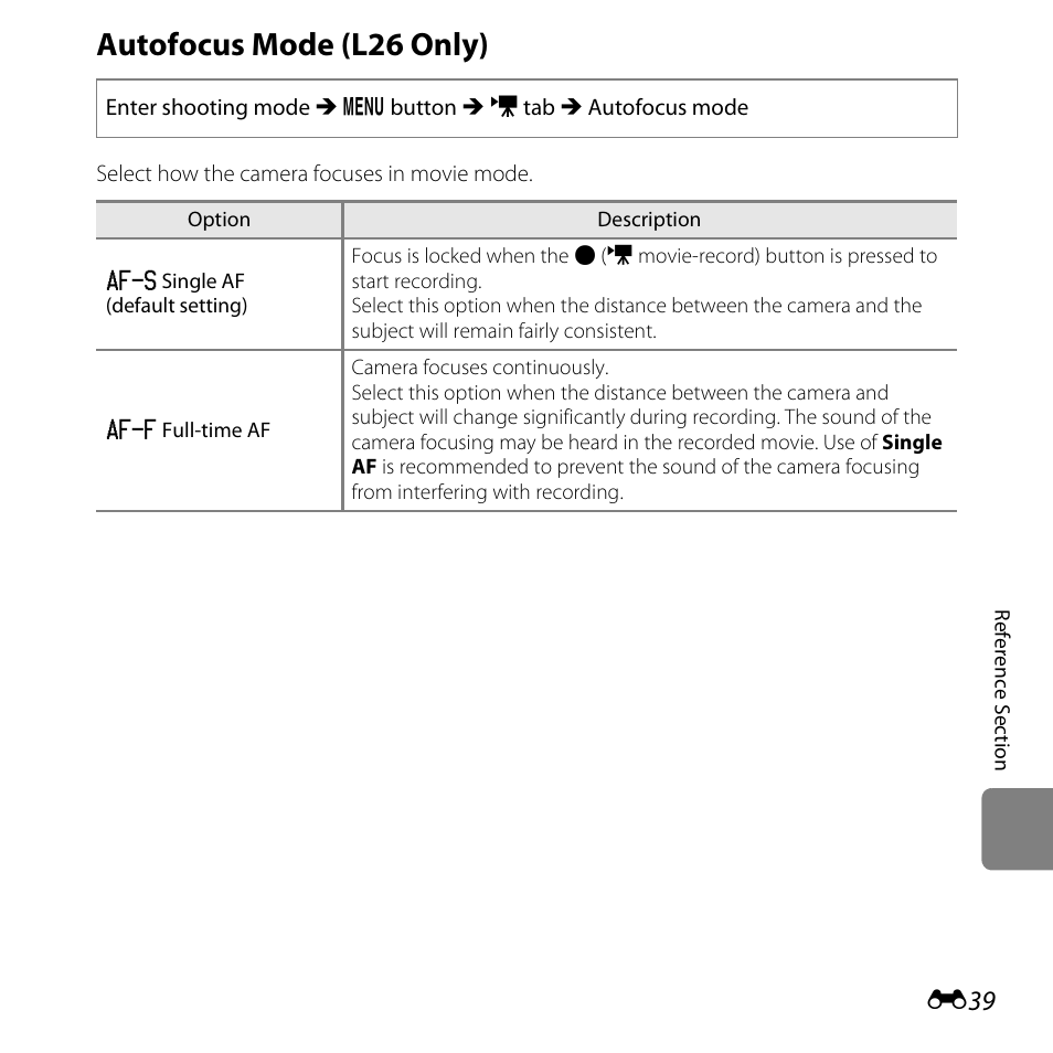Autofocus mode (l26 only), E39) | Nikon L25 - L26 User Manual | Page 147 / 204