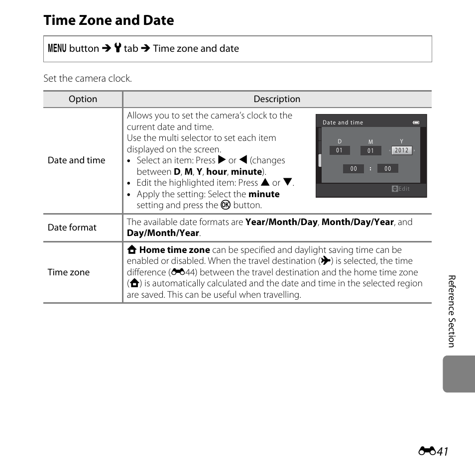Time zone and date, E41) | Nikon L25 - L26 User Manual | Page 149 / 204
