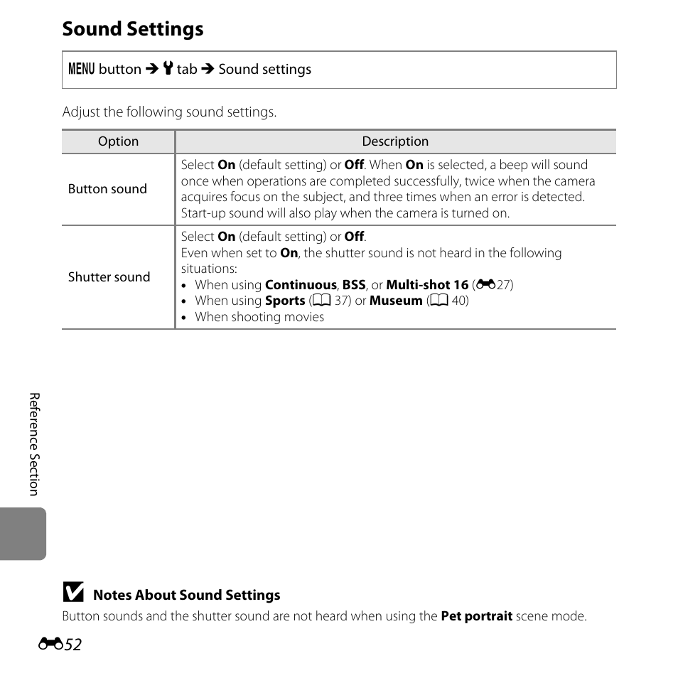 Sound settings | Nikon L25 - L26 User Manual | Page 160 / 204