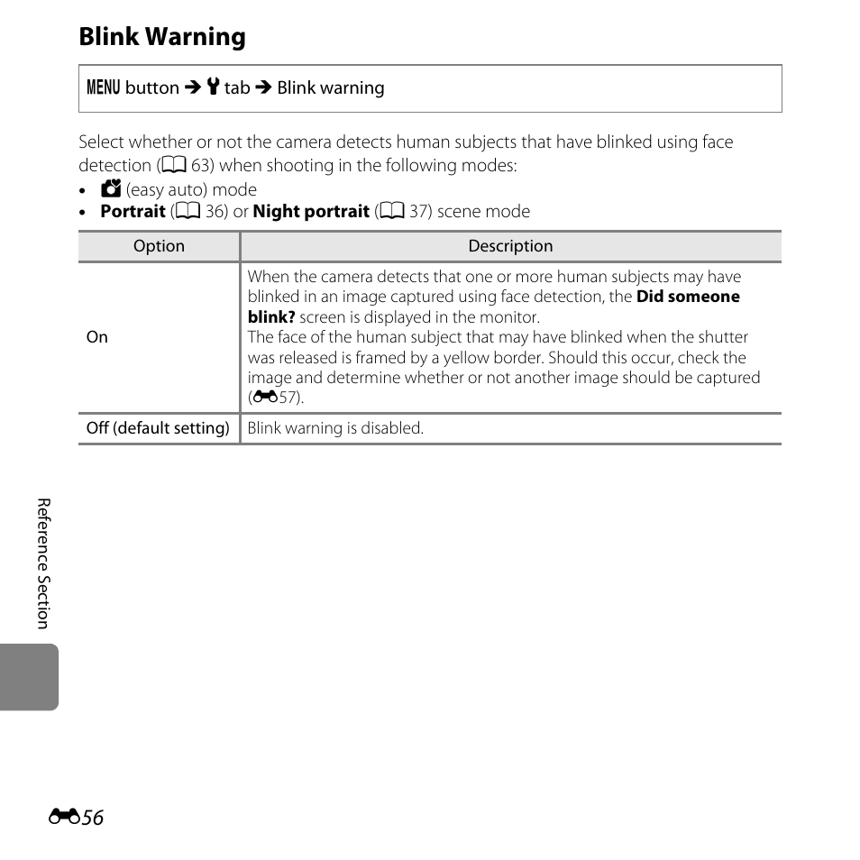 Blink warning | Nikon L25 - L26 User Manual | Page 164 / 204