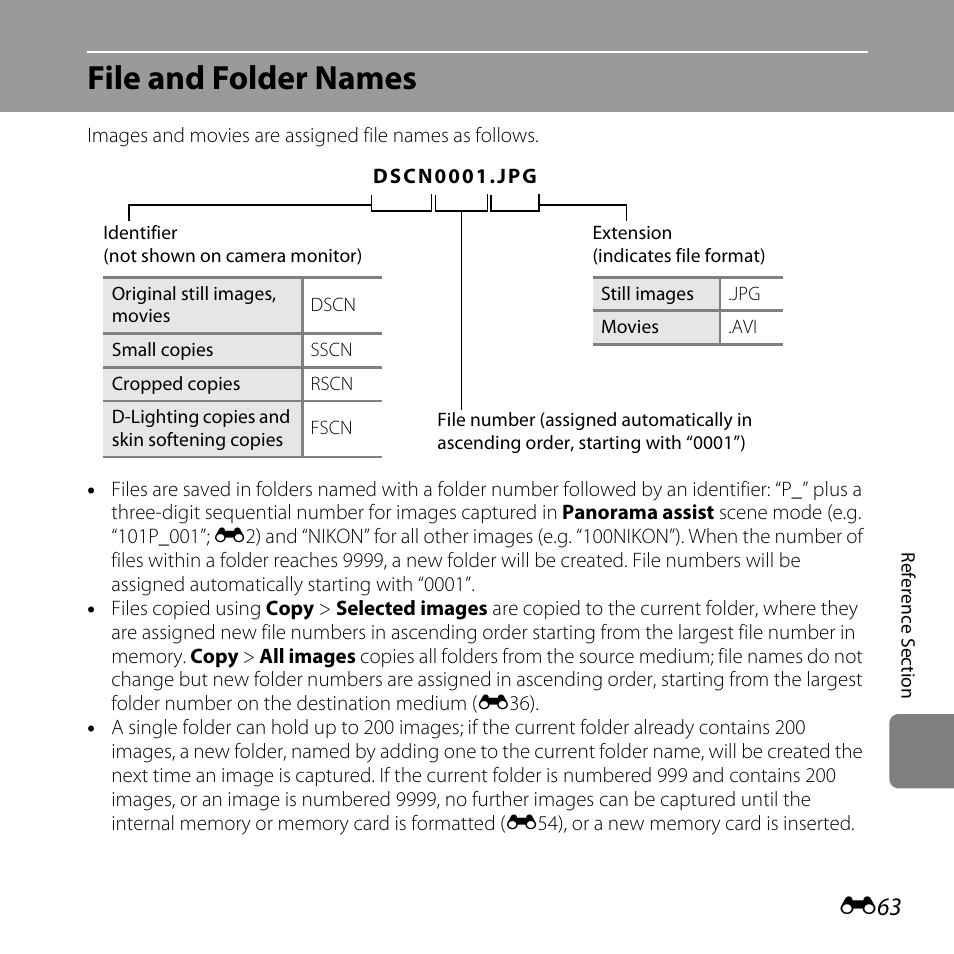 File and folder names, E63). t, E63) from | Nikon L25 - L26 User Manual | Page 171 / 204