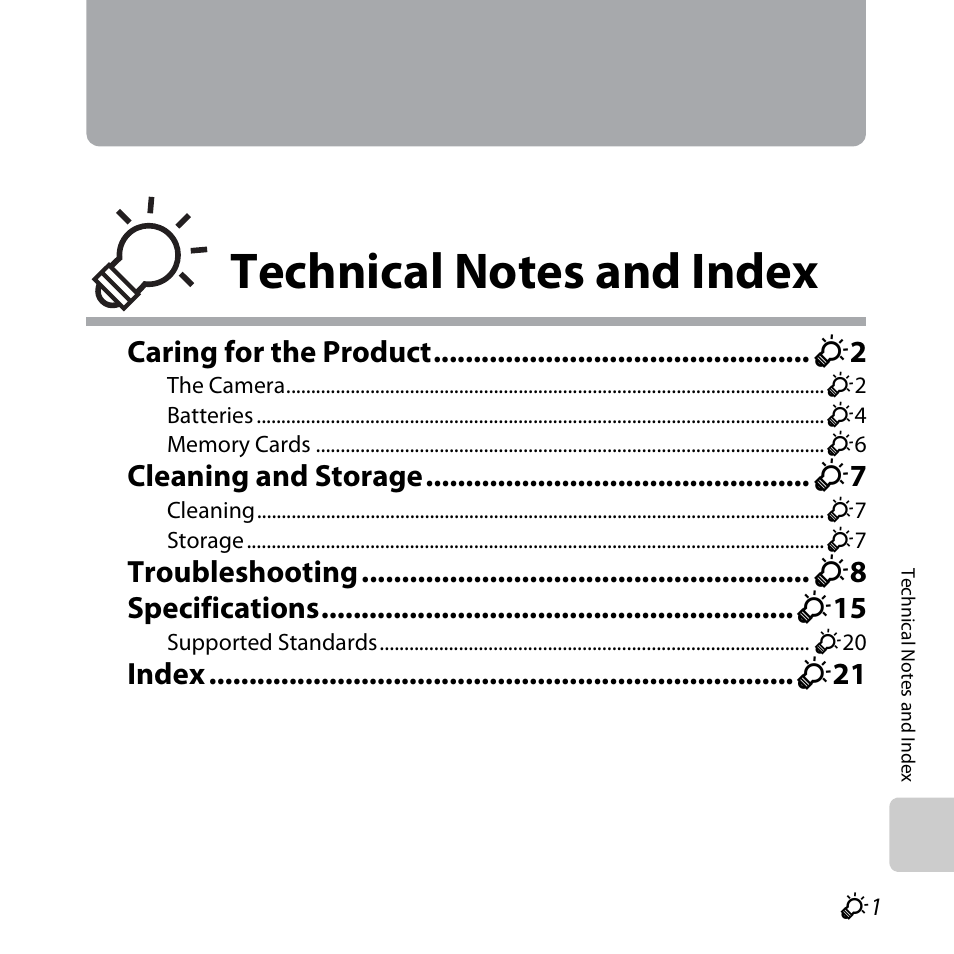 Technical notes and index, Technical notes and index.................. f1 | Nikon L25 - L26 User Manual | Page 177 / 204