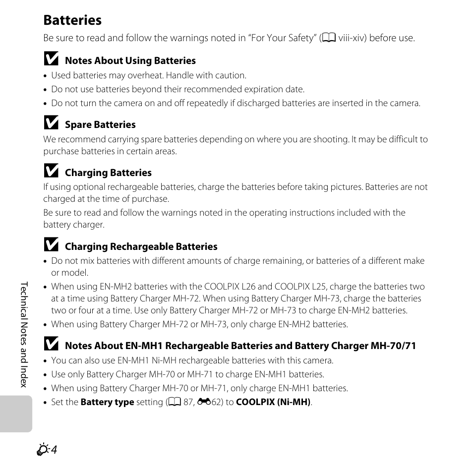 Batteries | Nikon L25 - L26 User Manual | Page 180 / 204