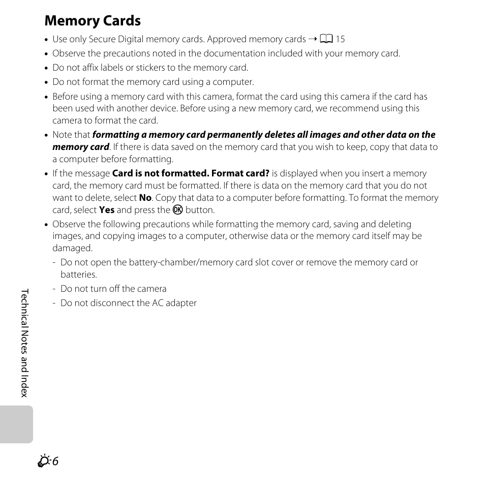 Memory cards, F6) and the | Nikon L25 - L26 User Manual | Page 182 / 204