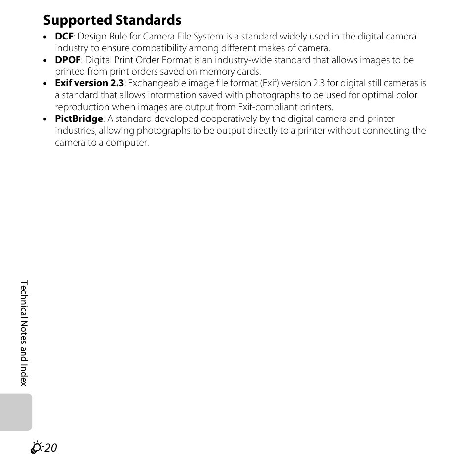 Supported standards, Ompatible, F20) printers ca | F20) printer’s, F20) printer, F20) that suppor | Nikon L25 - L26 User Manual | Page 196 / 204