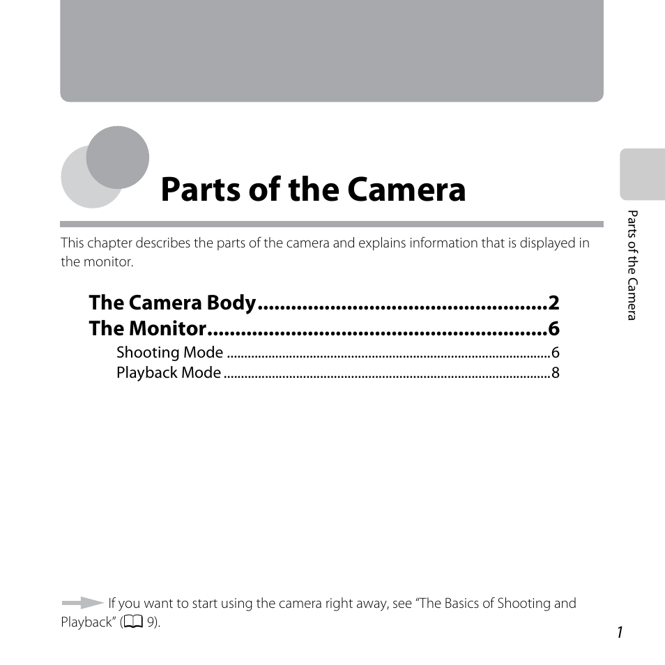 Parts of the camera, A 1), The camera body the monitor | Nikon L25 - L26 User Manual | Page 21 / 204