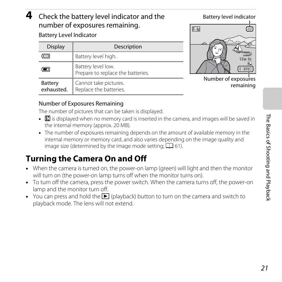 Turning the camera on and off | Nikon L25 - L26 User Manual | Page 41 / 204