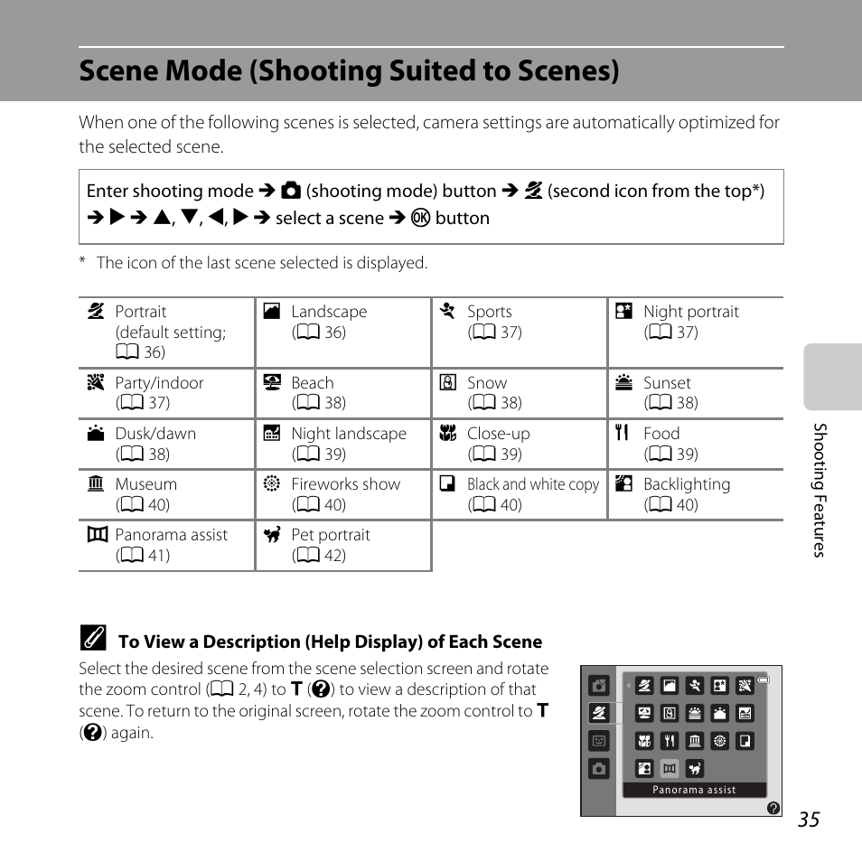 Scene mode (shooting suited to scenes) | Nikon L25 - L26 User Manual | Page 55 / 204