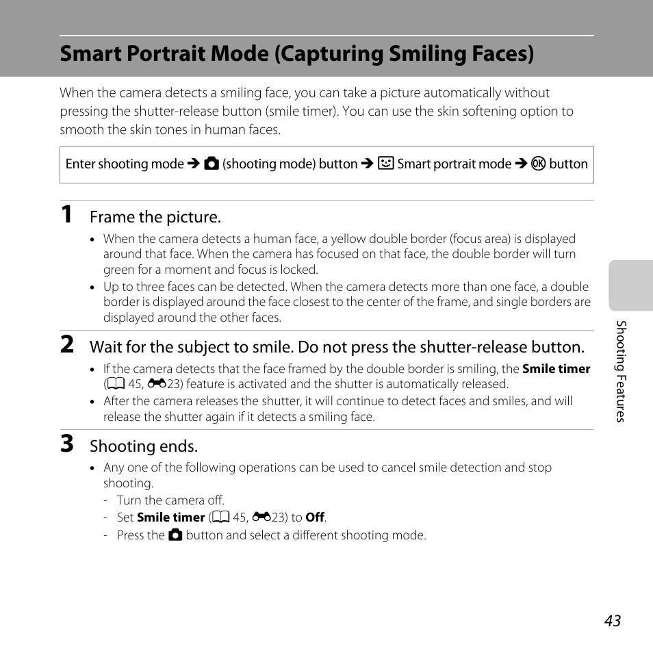 Smart portrait mode (capturing smiling faces) | Nikon L25 - L26 User Manual | Page 63 / 204