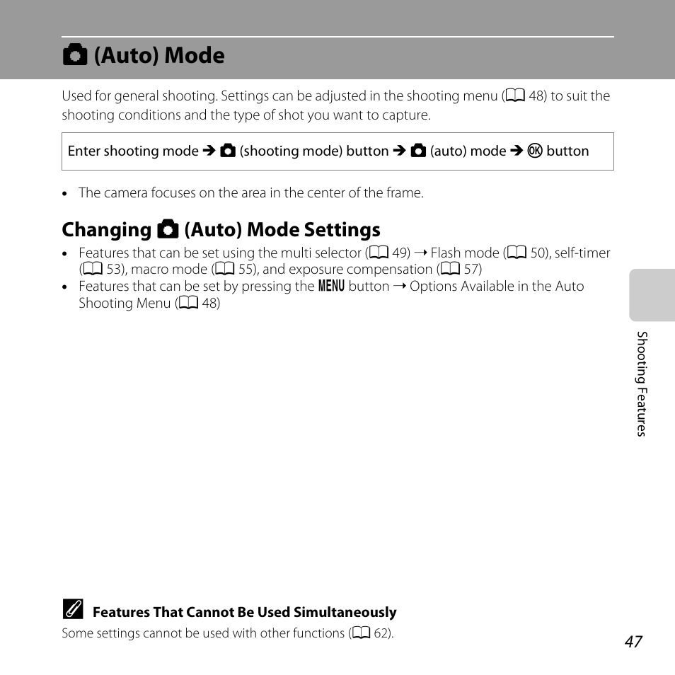 Auto mode, Changing auto mode settings, A (auto) mode | Changing a (auto) mode settings | Nikon L25 - L26 User Manual | Page 67 / 204