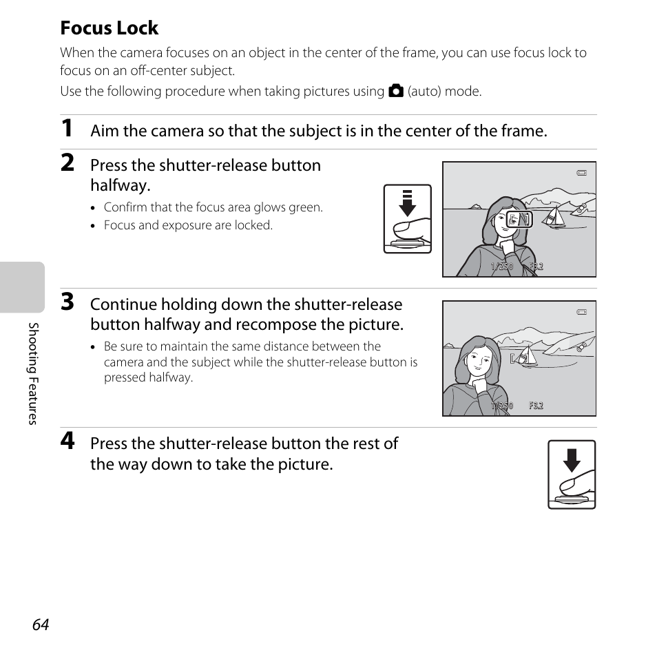 Focus lock, A 64, A 64) | Nikon L25 - L26 User Manual | Page 84 / 204