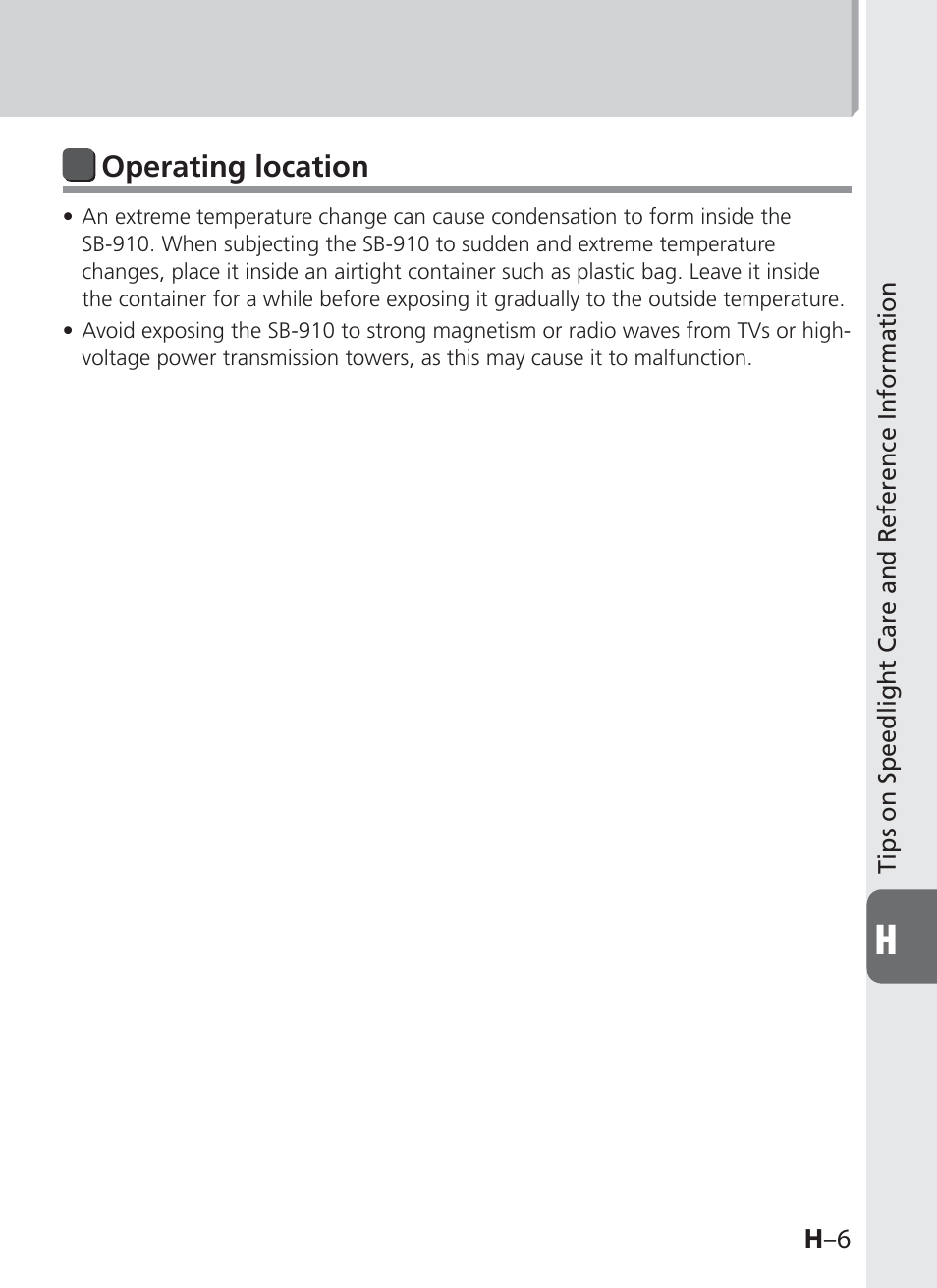 Operating location | Nikon SB-910 User Manual | Page 117 / 136