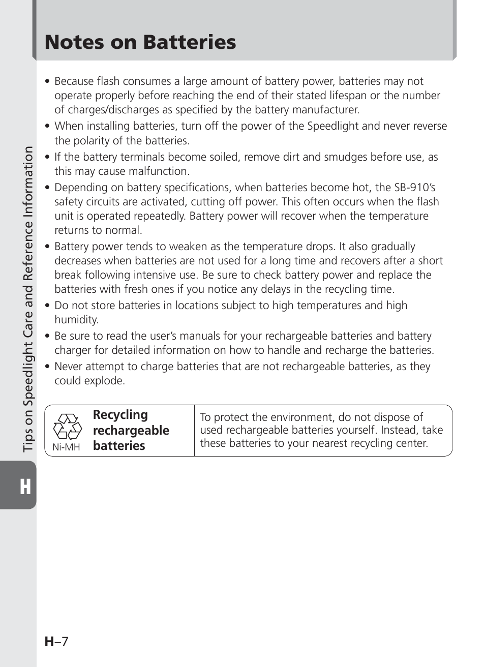 H –7 | Nikon SB-910 User Manual | Page 118 / 136