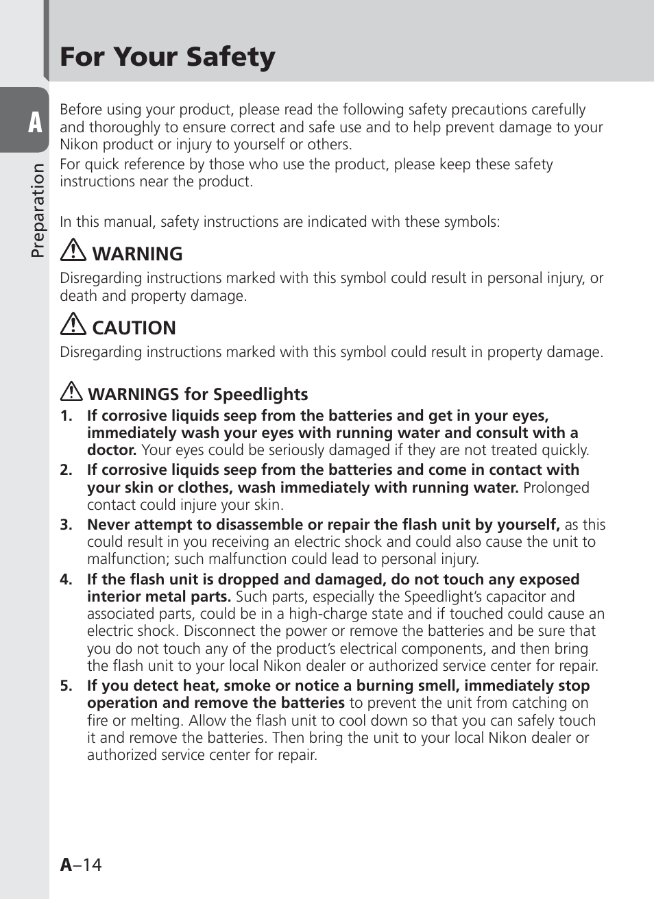 For your safety | Nikon SB-910 User Manual | Page 14 / 136