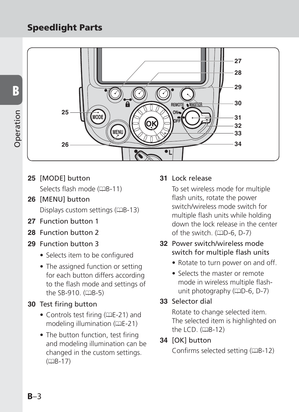 B –3, Speedlight parts | Nikon SB-910 User Manual | Page 22 / 136