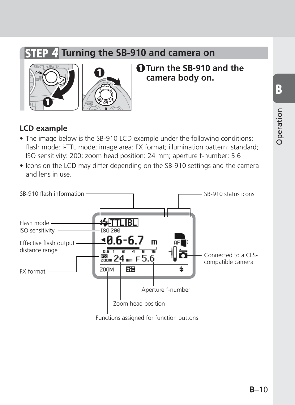 Step, Turning the sb-910 and camera on | Nikon SB-910 User Manual | Page 29 / 136