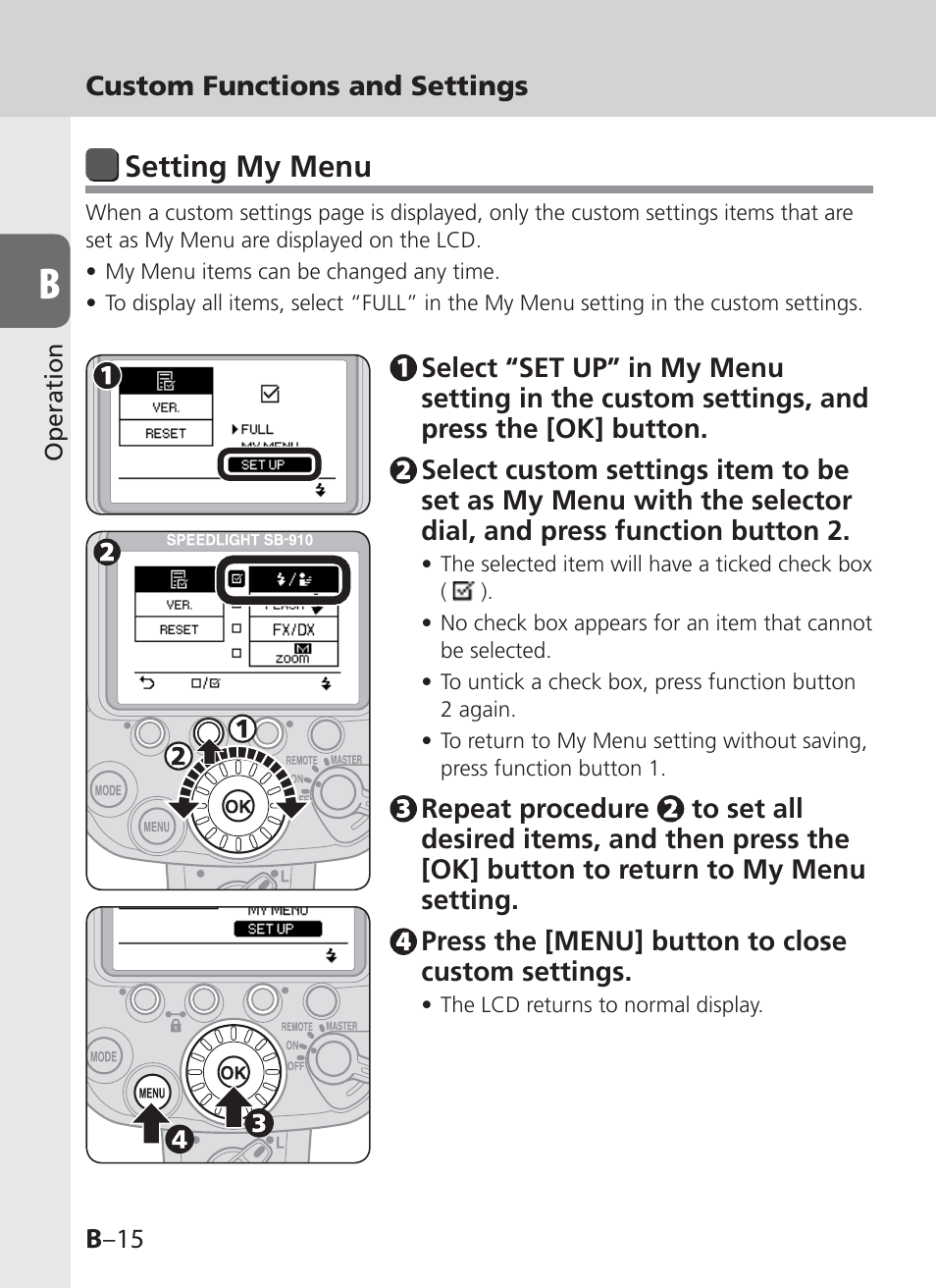 Setting my menu | Nikon SB-910 User Manual | Page 34 / 136