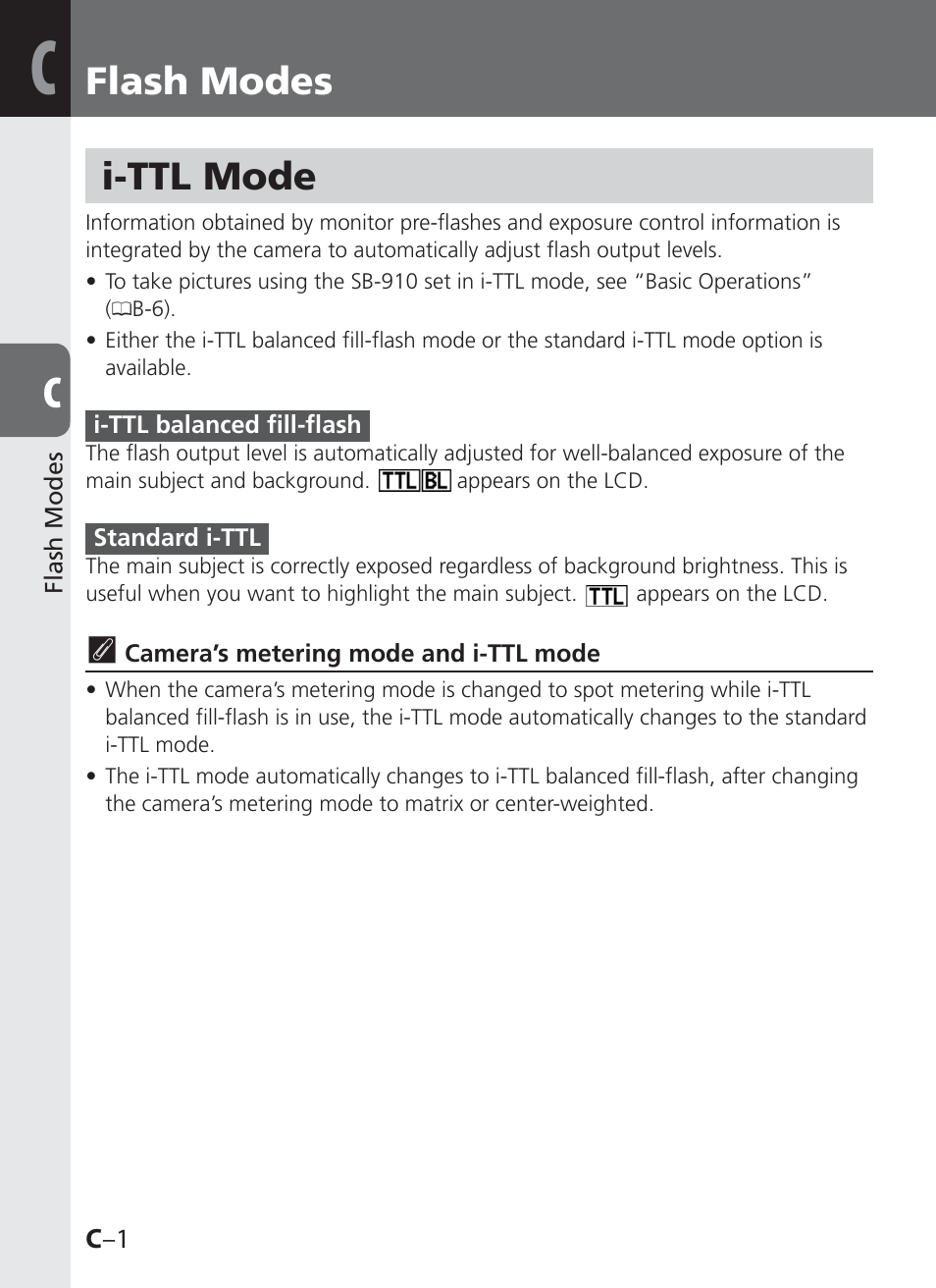 Flash modes, I-ttl mode | Nikon SB-910 User Manual | Page 40 / 136