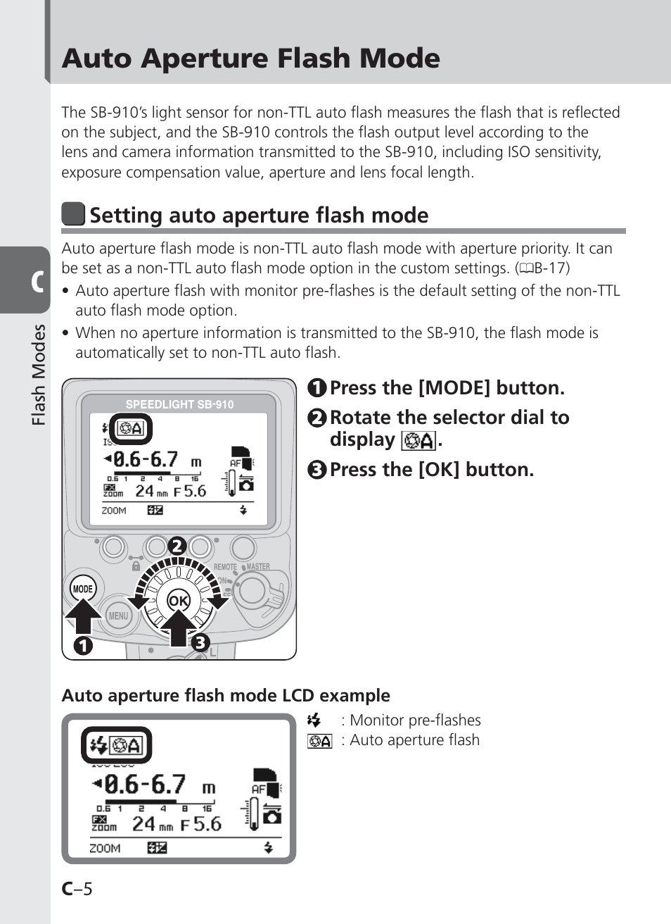 Auto aperture flash mode, Setting auto aperture flash mode | Nikon SB-910 User Manual | Page 44 / 136