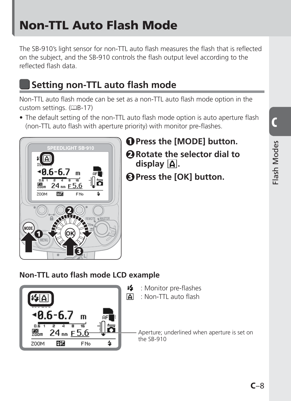 Non-ttl auto flash mode, Setting non-ttl auto flash mode | Nikon SB-910 User Manual | Page 47 / 136