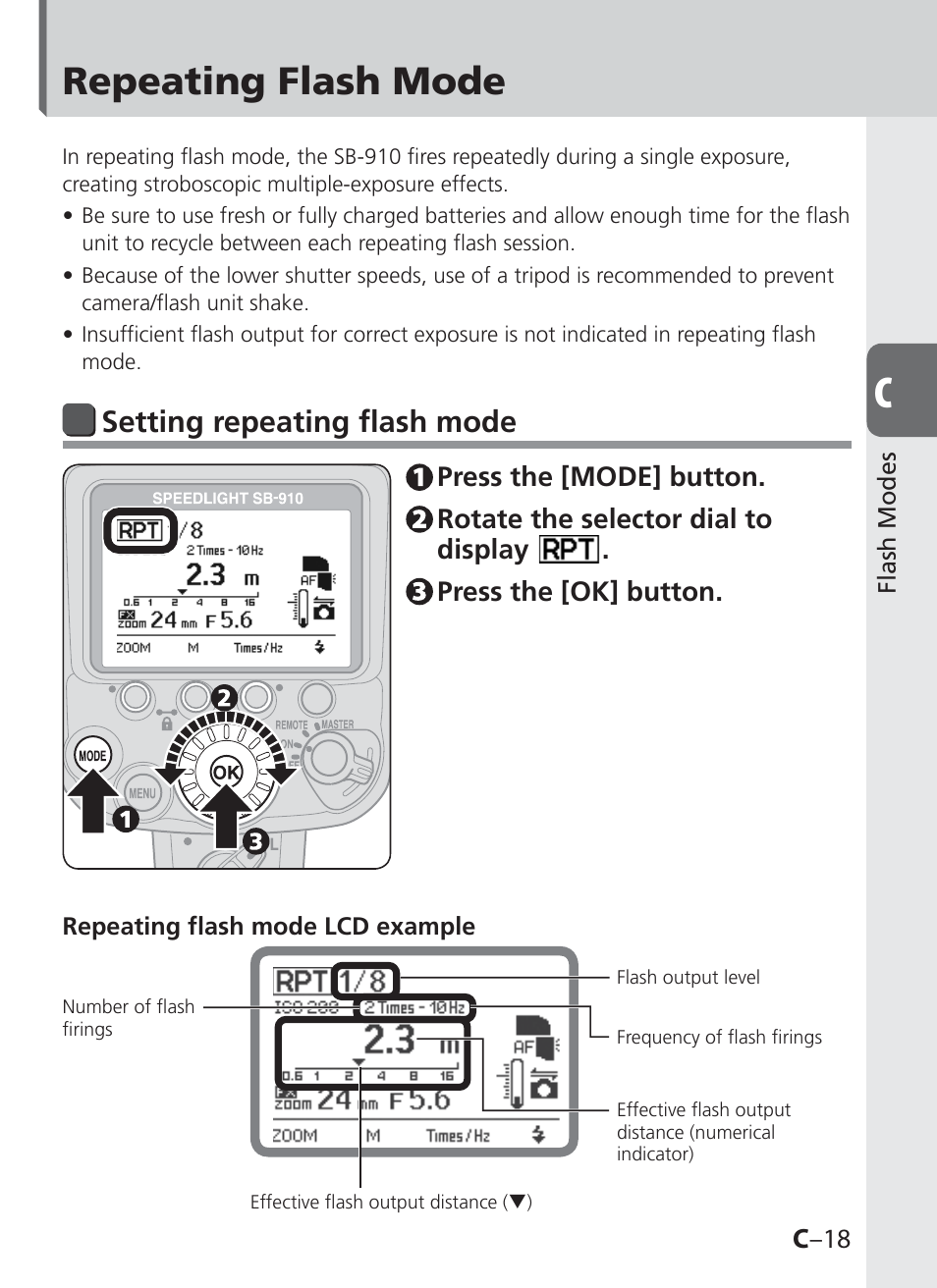 Repeating flash mode, Setting repeating flash mode | Nikon SB-910 User Manual | Page 57 / 136