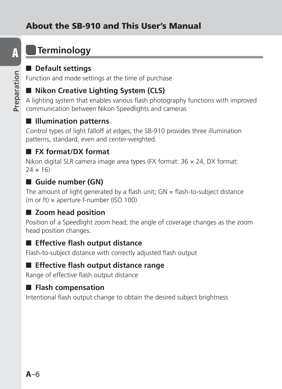 Terminology | Nikon SB-910 User Manual | Page 6 / 136