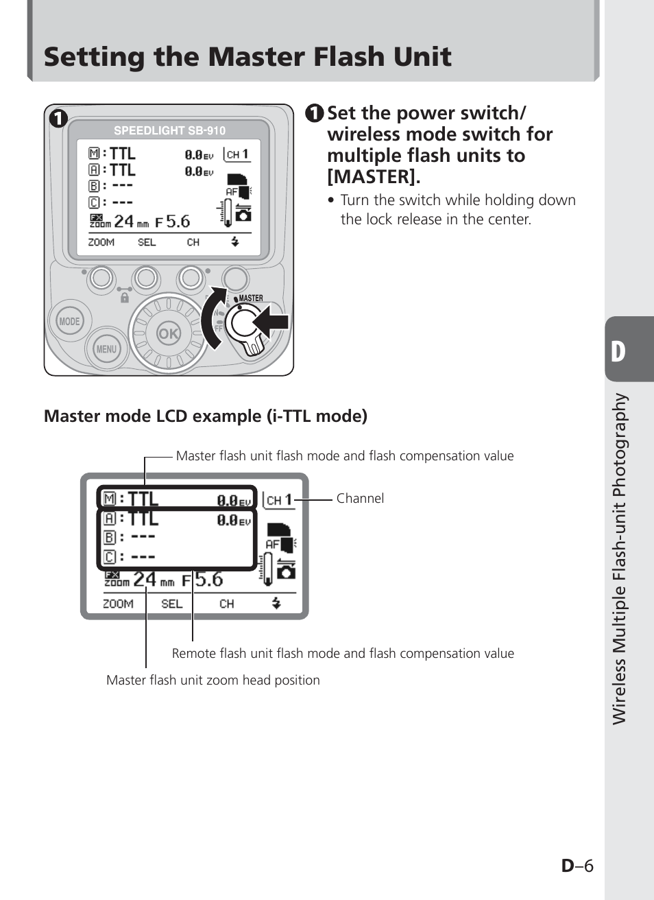 Setting the master flash unit | Nikon SB-910 User Manual | Page 67 / 136