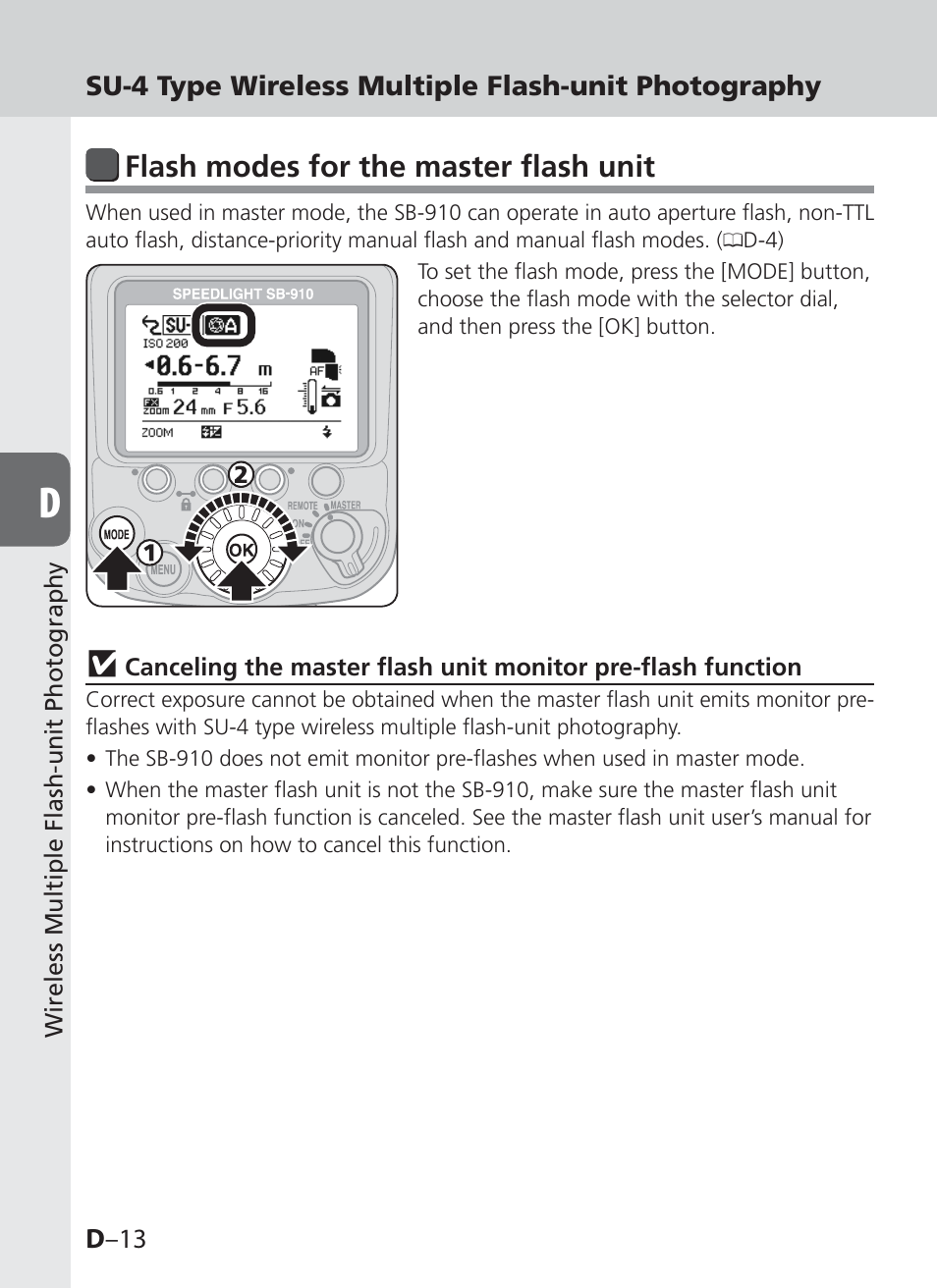 Flash modes for the master flash unit | Nikon SB-910 User Manual | Page 74 / 136