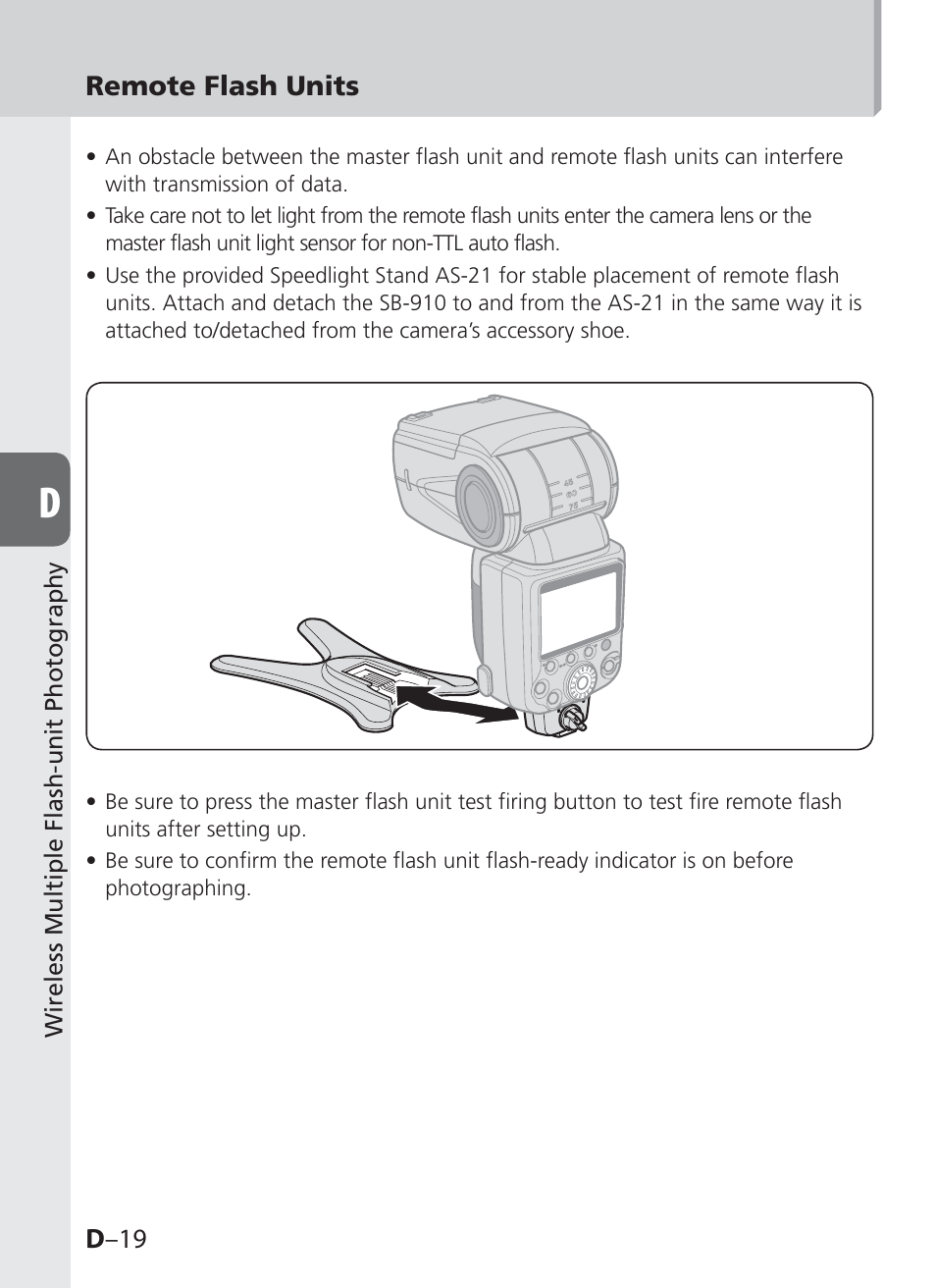 D –19, Remote flash units | Nikon SB-910 User Manual | Page 80 / 136