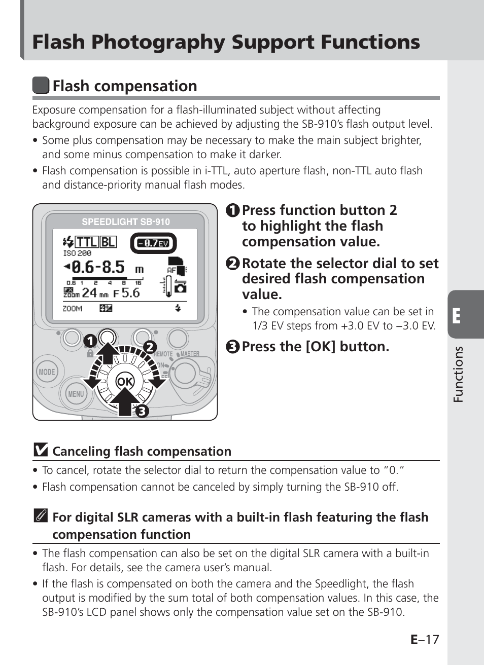 Flash photography support functions, Flash compensation | Nikon SB-910 User Manual | Page 99 / 136