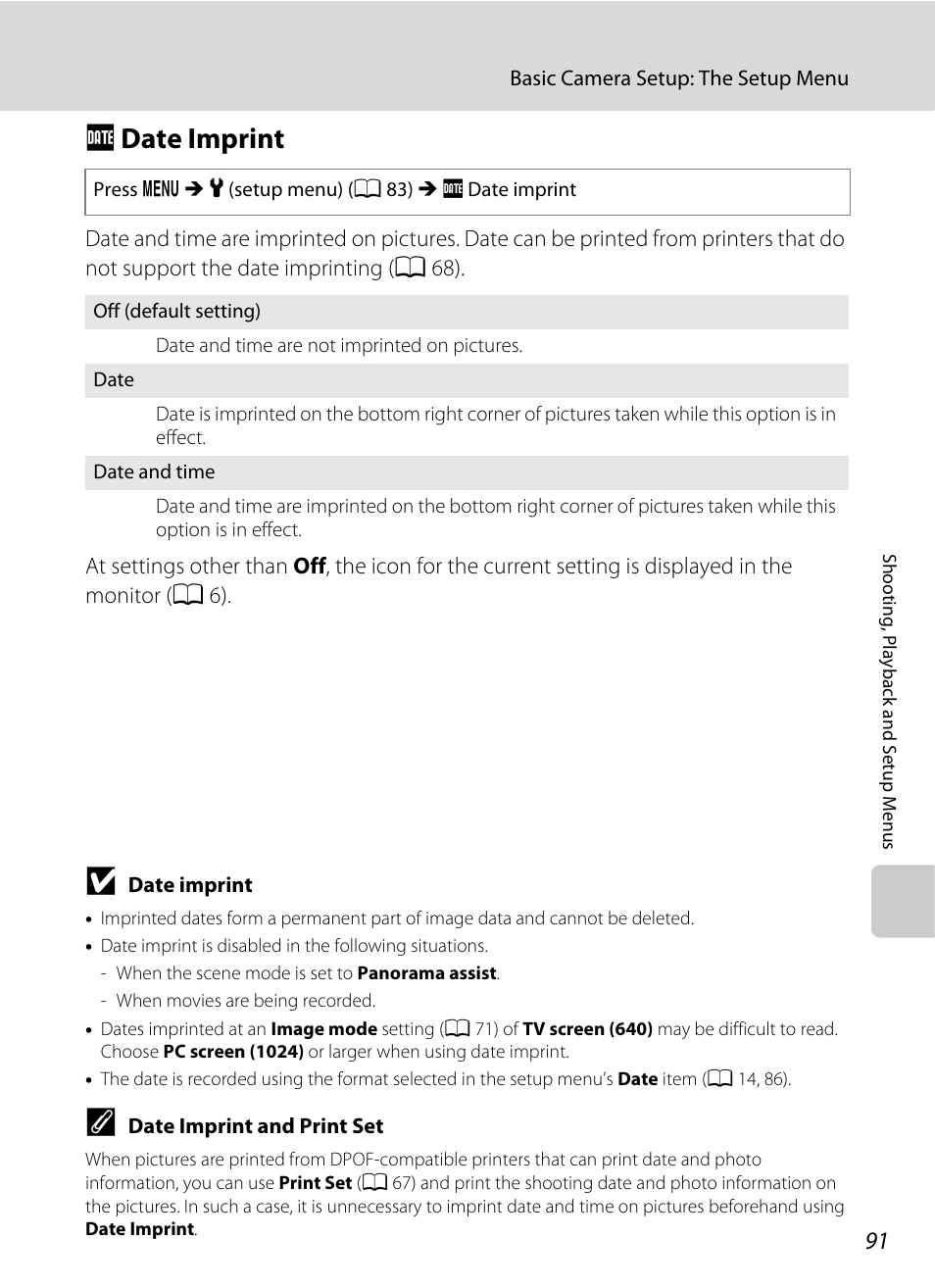 Date imprint, F date imprint, A 91) i | A 91 | Nikon L19 - L20 User Manual | Page 103 / 140