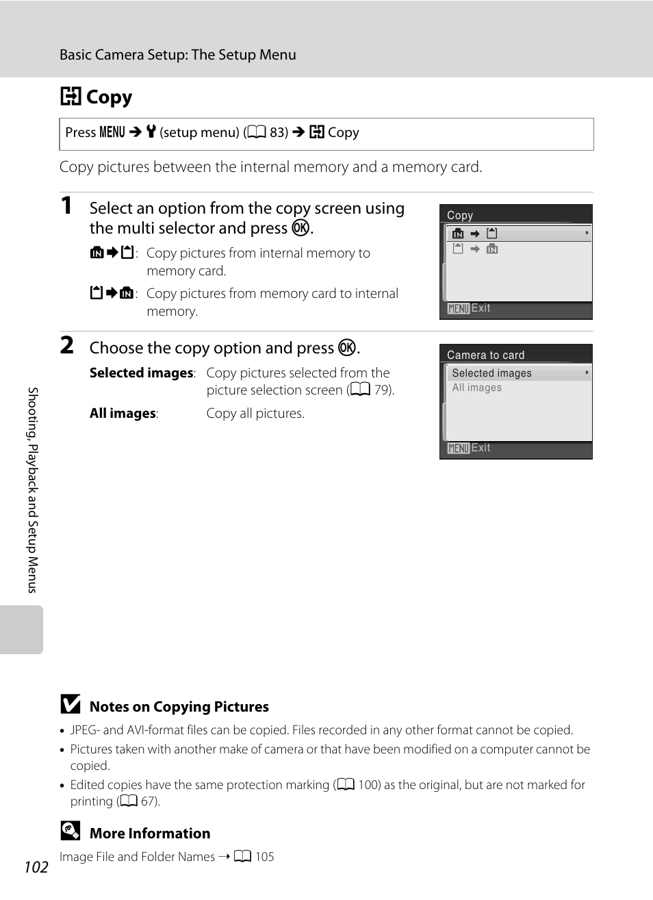 Copy, H copy, A 102) | A 102, Choose the copy option and press k | Nikon L19 - L20 User Manual | Page 114 / 140