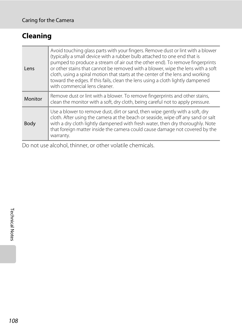 Cleaning | Nikon L19 - L20 User Manual | Page 120 / 140