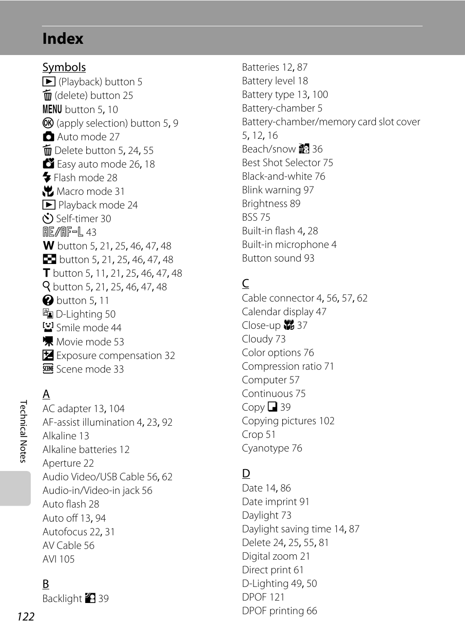 Index | Nikon L19 - L20 User Manual | Page 134 / 140
