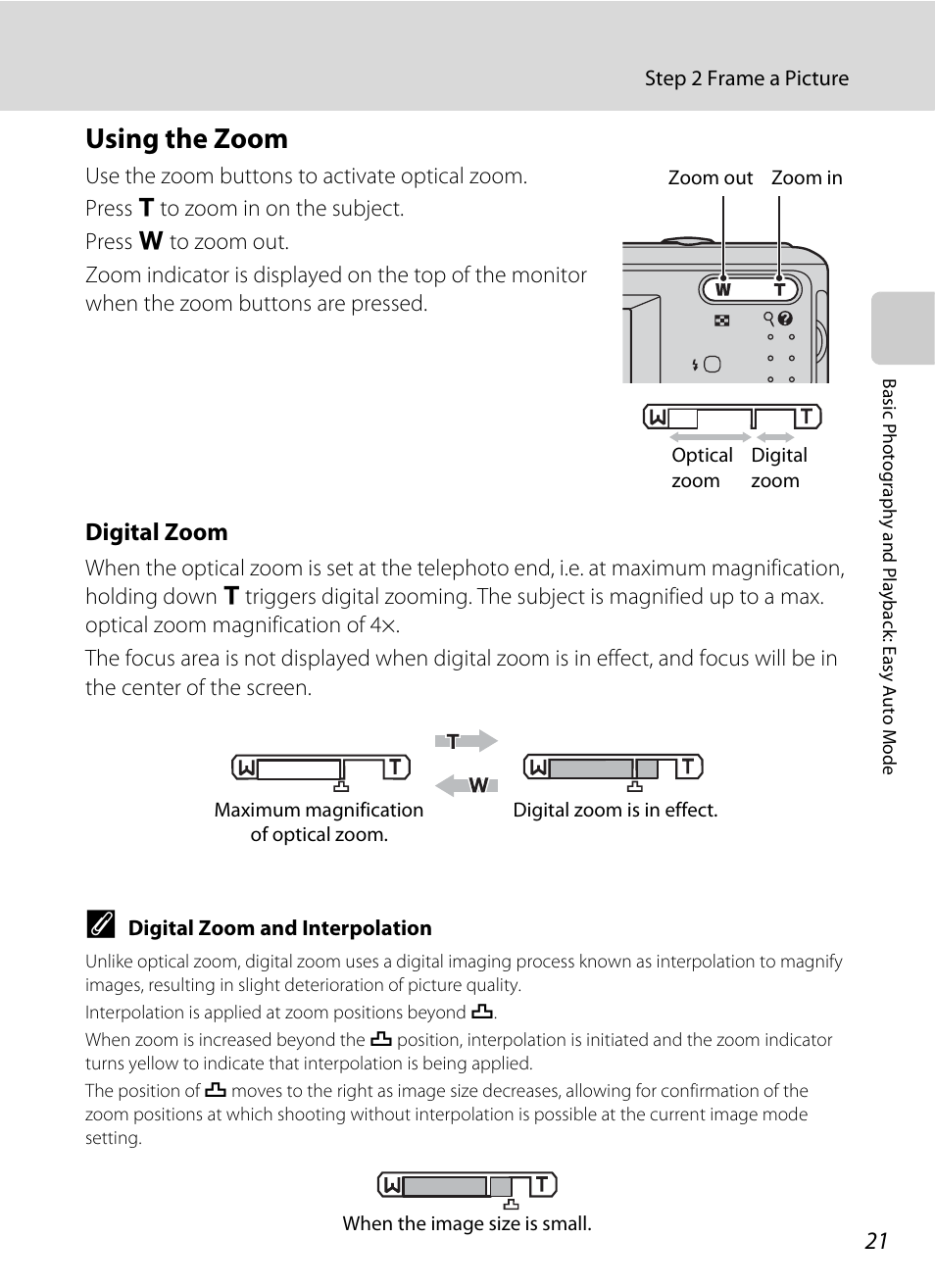 Using the zoom, Digital zoom | Nikon L19 - L20 User Manual | Page 33 / 140