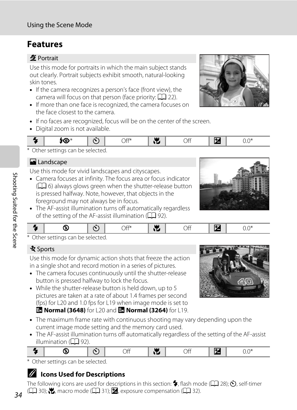 Features, A 34) | Nikon L19 - L20 User Manual | Page 46 / 140