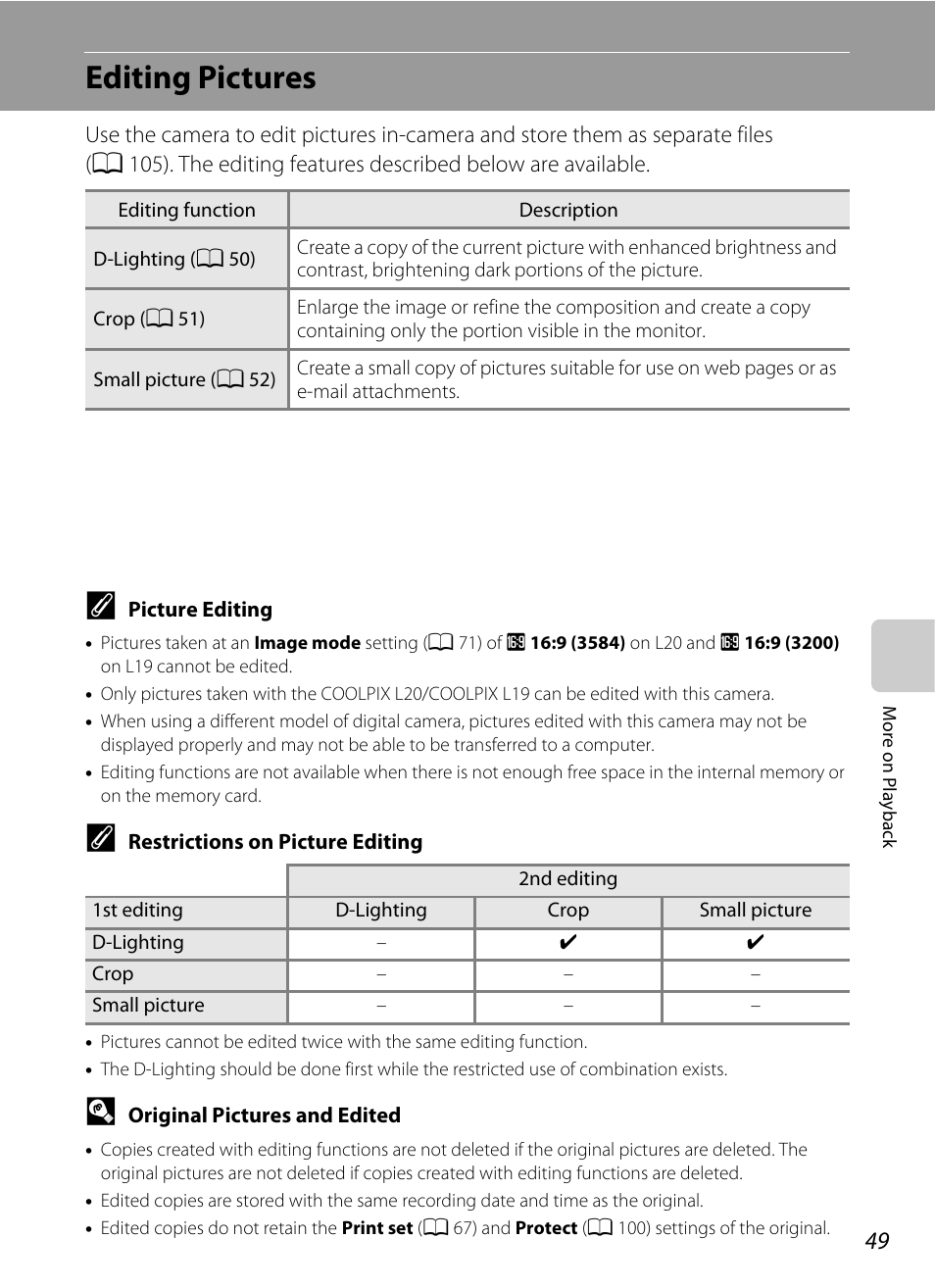 Editing pictures | Nikon L19 - L20 User Manual | Page 61 / 140