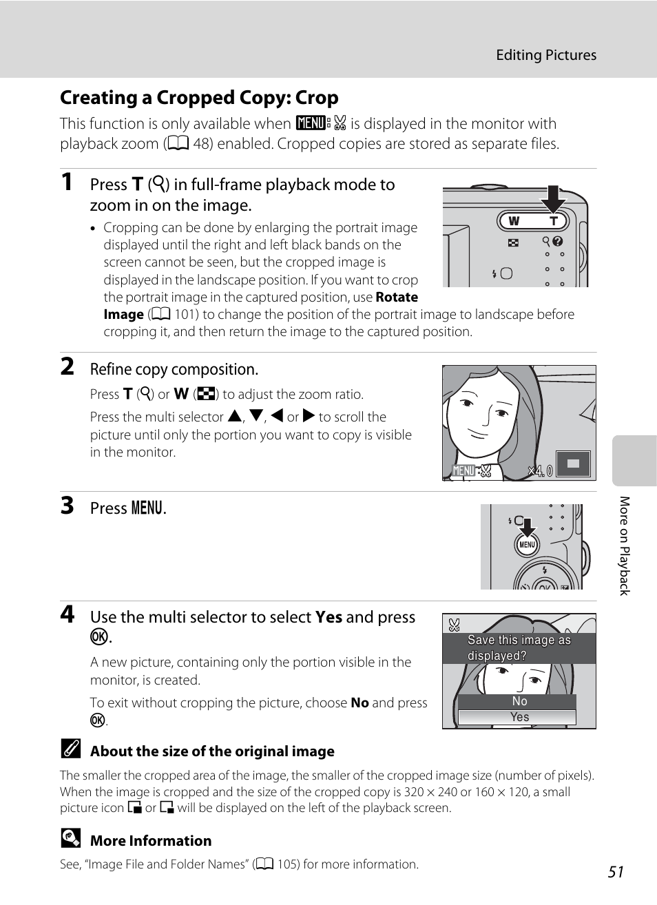 Creating a cropped copy: crop, A 51) | Nikon L19 - L20 User Manual | Page 63 / 140