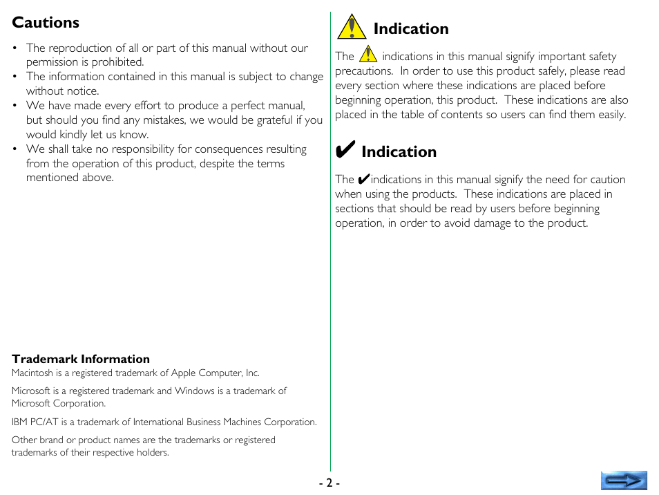 Cautions, Indication | Nikon SF-100 Slide Feeder Adapter LS-1000 User Manual | Page 2 / 19