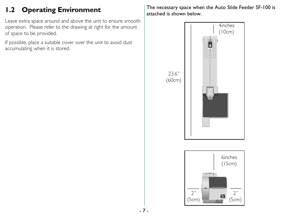 2 operating environment, Operating environment | Nikon SF-100 Slide Feeder Adapter LS-1000 User Manual | Page 7 / 19