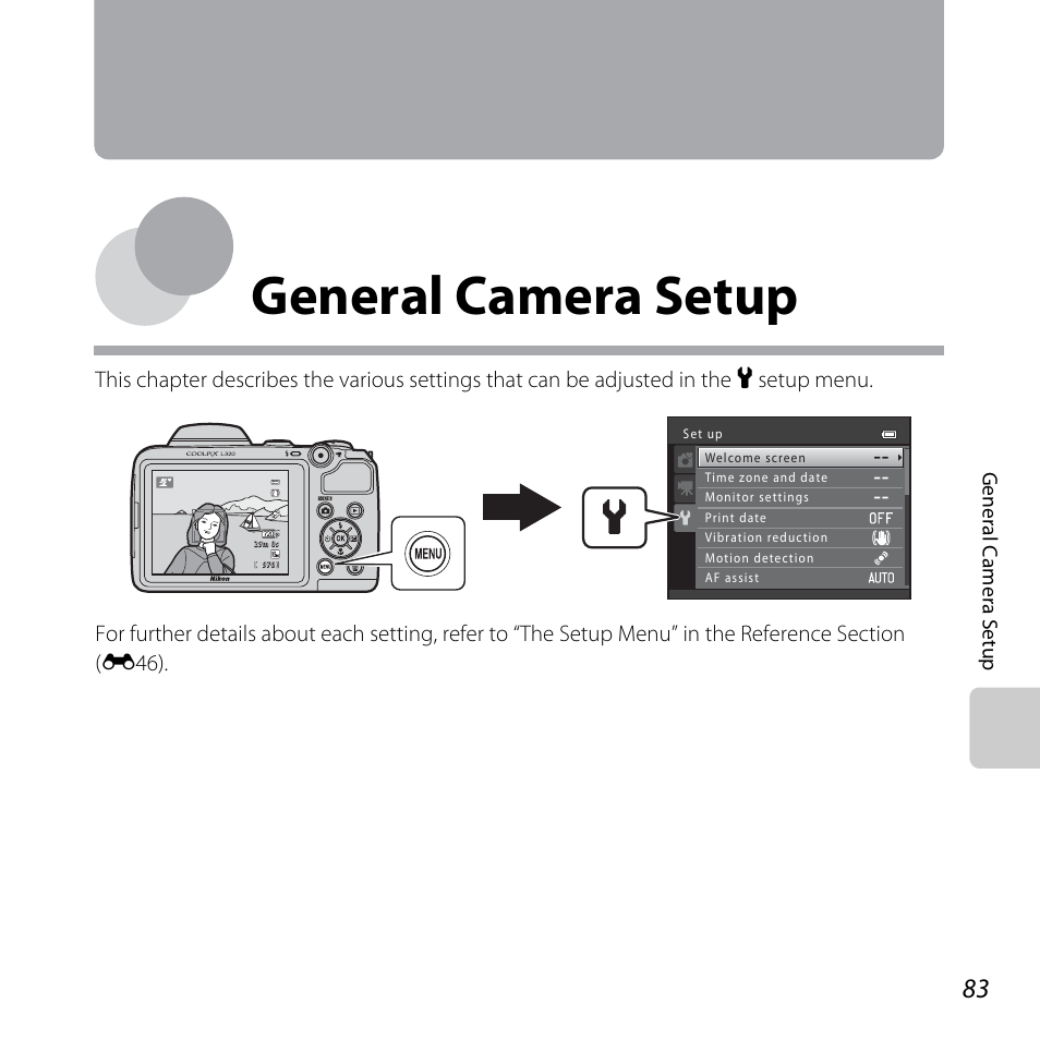 General camera setup | Nikon L320 User Manual | Page 103 / 204